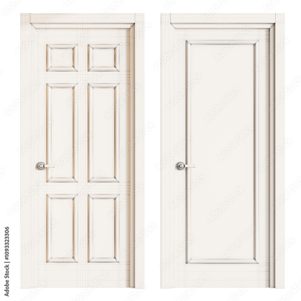 Two doors, one with a knob and one without, are shown side by side Two doors, one with a knob and one without, are shown side by side