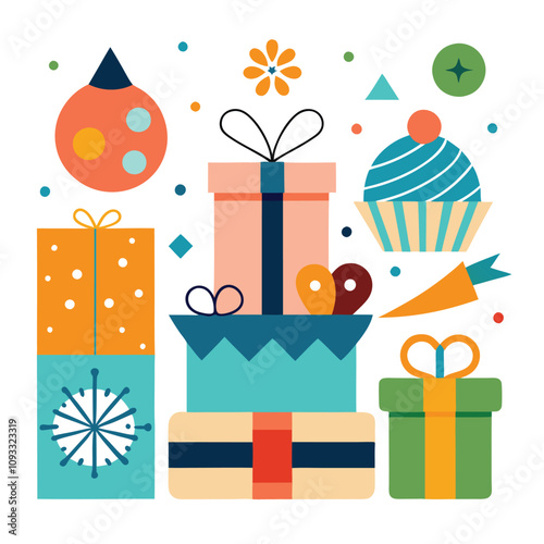 set of gift boxes and gifts