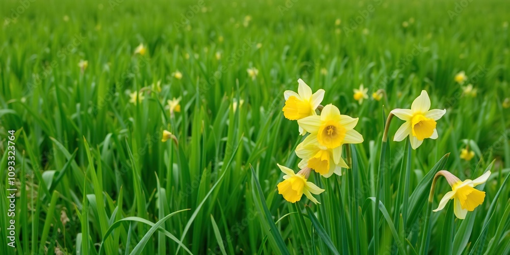 daffodils standing tall in a lush green meadow, nature's splendor, colorful blooms, spring flowers daffodils standing tall in a lush green meadow, nature's splendor, colorful blooms, spring flowers