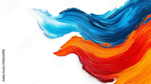 Vibrant strokes of blue, orange, and red create an eye-catching abstract design on a clean white background.