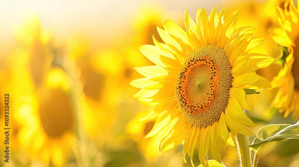 Vibrant Sunflower in a Golden Field of Blooms Vibrant Sunflower in a Golden Field of Blooms