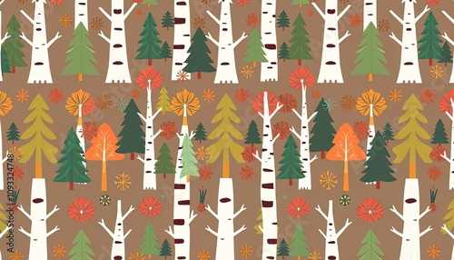 whimsical pattern of various trees set. pattern with autumn trees