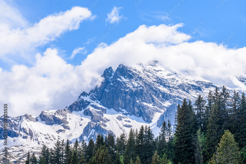 The Swiss Alps at Murren, Switzerland. Jungfrau Region. The valley of Lauterbrunnen from Interlaken. The Swiss Alps at Murren, Switzerland. Jungfrau Region. The valley of Lauterbrunnen from Interlaken.