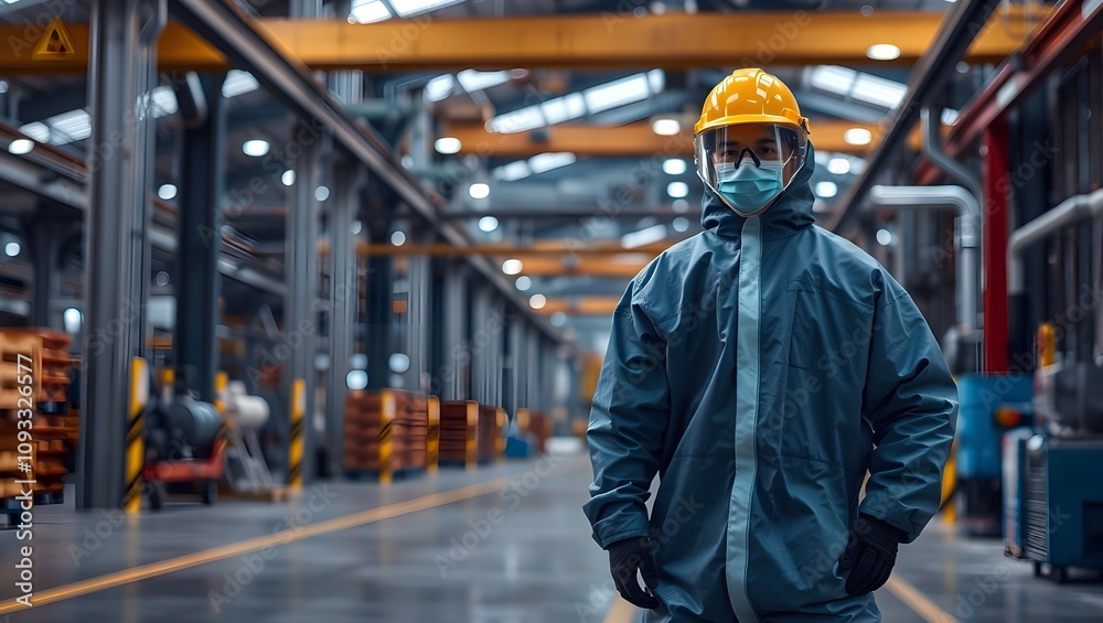 Factory worker in protective gear. Factory worker in protective gear.