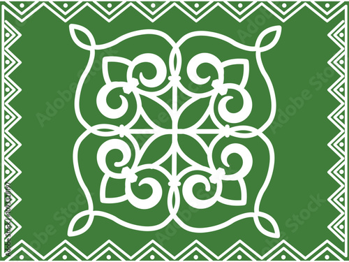 Handmade decorative doodle tile art with a green-coloured antique background illustration.