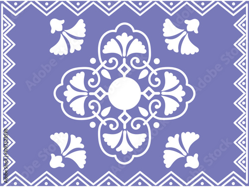 Handmade decorative tile art with light blue color antique background illustration.