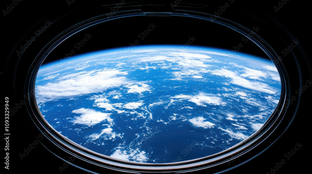 breathtaking view of Earth from window in space, showcasing clouds and ocean breathtaking view of Earth from window in space, showcasing clouds and ocean