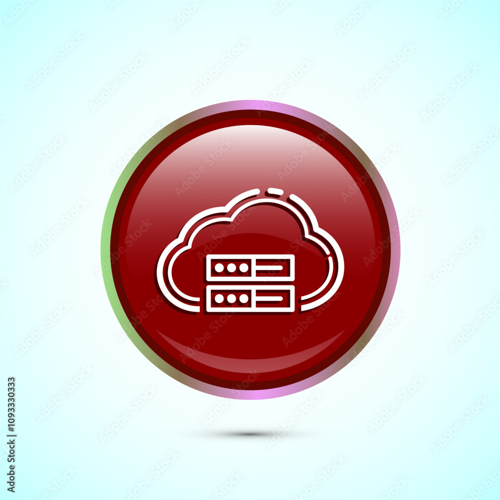 Cloud computing icon design illustration. Data storage and tech icon, Red Color Round Button Design Cloud computing icon design illustration. Data storage and tech icon, Red Color Round Button Design