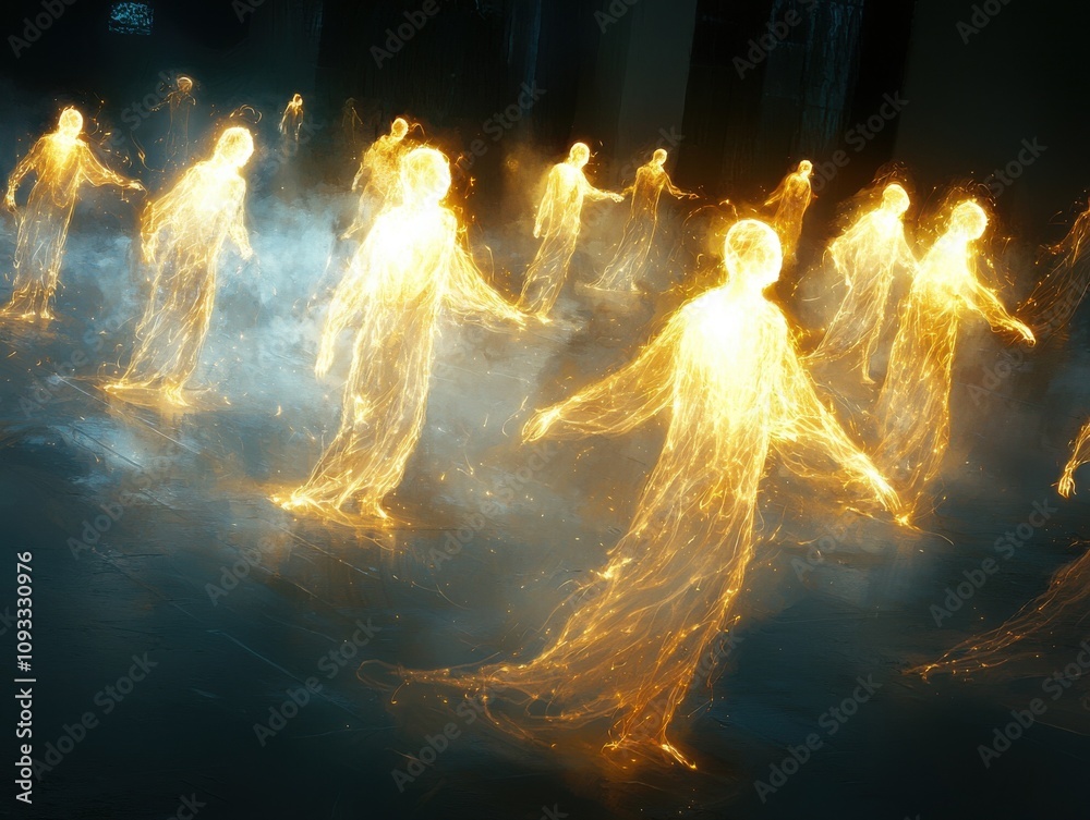 Ethereal light beings dancing in mystical space abstract art dreamlike environment inspiration Ethereal light beings dancing in mystical space abstract art dreamlike environment inspiration
