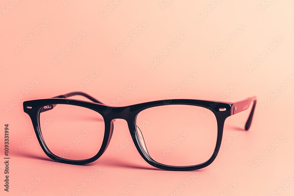 Black eyeglasses on pink background with copy space Black eyeglasses on pink background with copy space