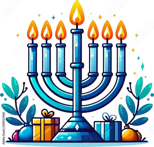 vector illustration of menorah for hannukah on the white backround