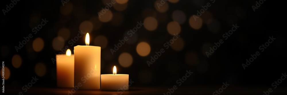 Softly glowing candles on a dark abstract background with blurred light sources, mysterious, black background Softly glowing candles on a dark abstract background with blurred light sources, mysterious, black background