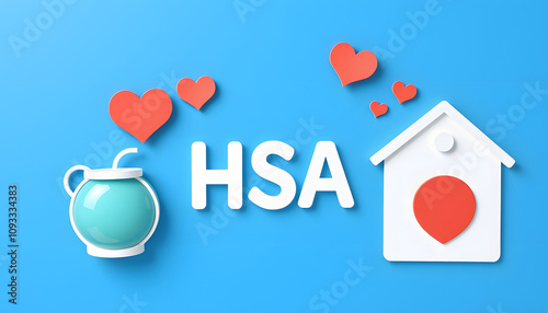 Health saving account, hsa concept on blue background isolated with white highlights, png photo