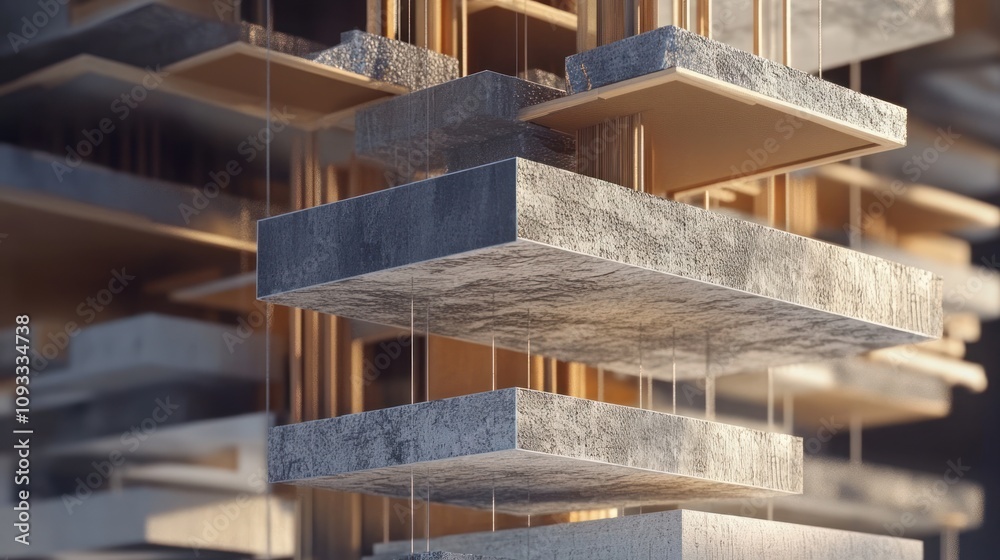 Fototapeta premium Abstract architectural model with concrete and wood elements.