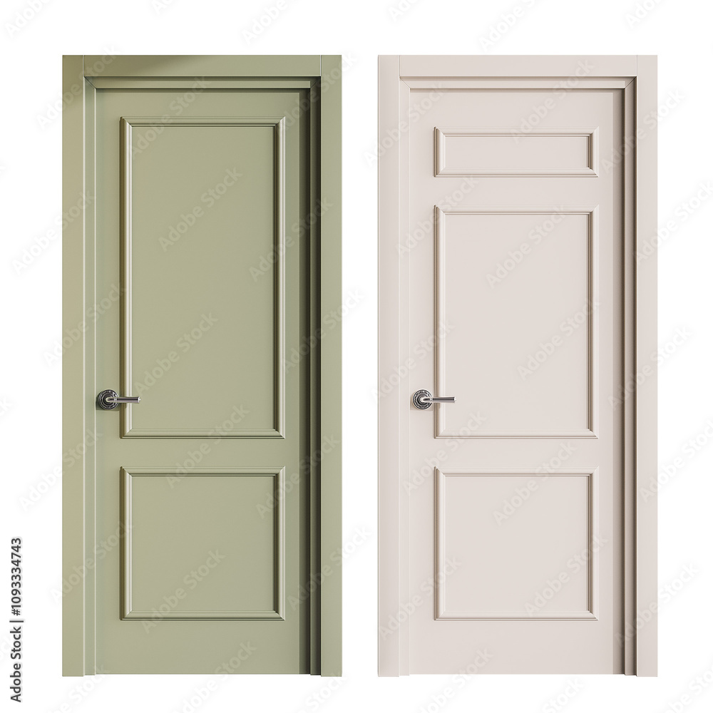 Two doors, one is green and the other is white Two doors, one is green and the other is white