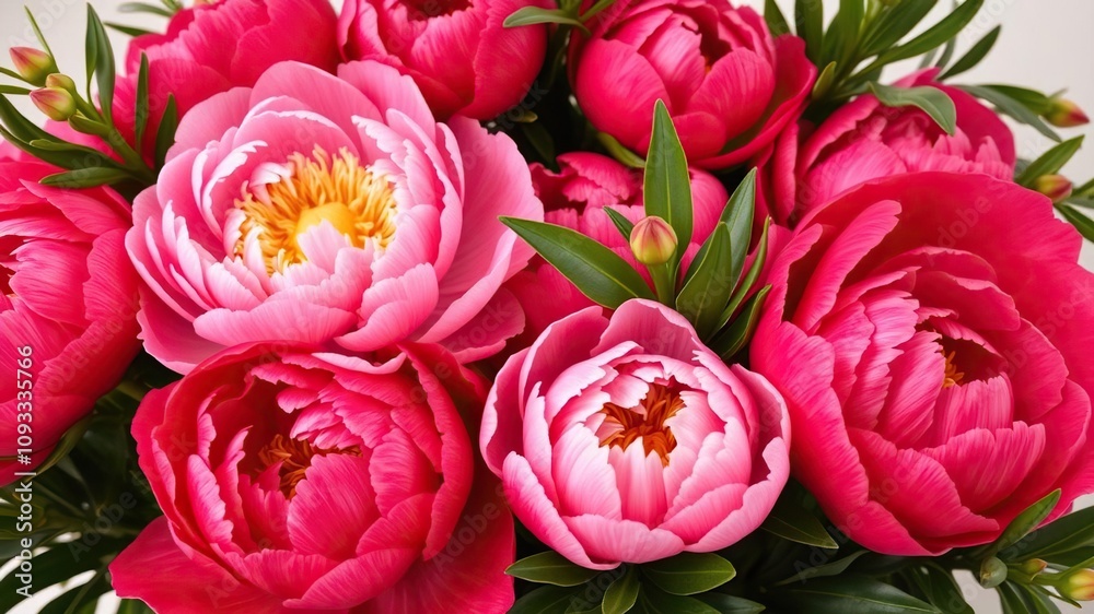 Obraz premium Delicate red peonies in a lush floral arrangement, luxurious flowers, spring flowers