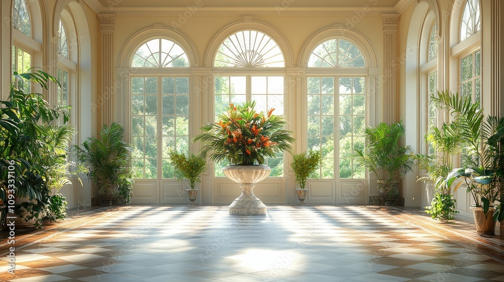 A bright indoor space filled with plants and natural light, creating a serene ambiance. A bright indoor space filled with plants and natural light, creating a serene ambiance.