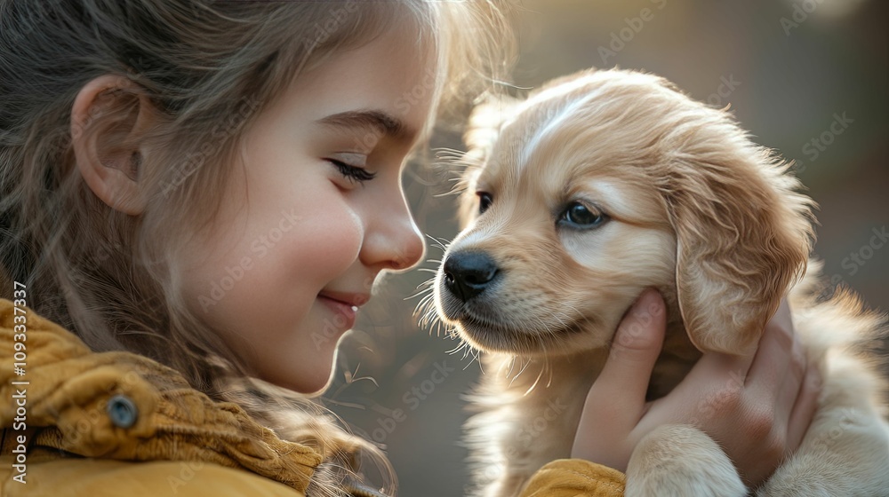 Young Girl Gently Holds Adorable Golden Puppy Young Girl Gently Holds Adorable Golden Puppy