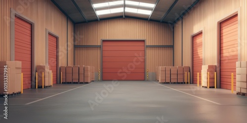 inbound logistics concept. Industrial warehouse with goods being checked in and stored, 3D illustration photo