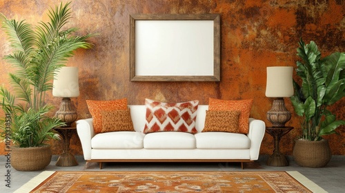 Modern Living Room Decor With Orange Accents photo