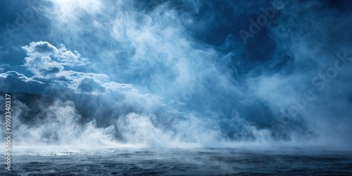 Wallpaper Mural Abstract blue background with swirling clouds of white and gray mist, evoking a sense of ethereal mystery, art deco, soft focus, peaceful Torontodigital.ca