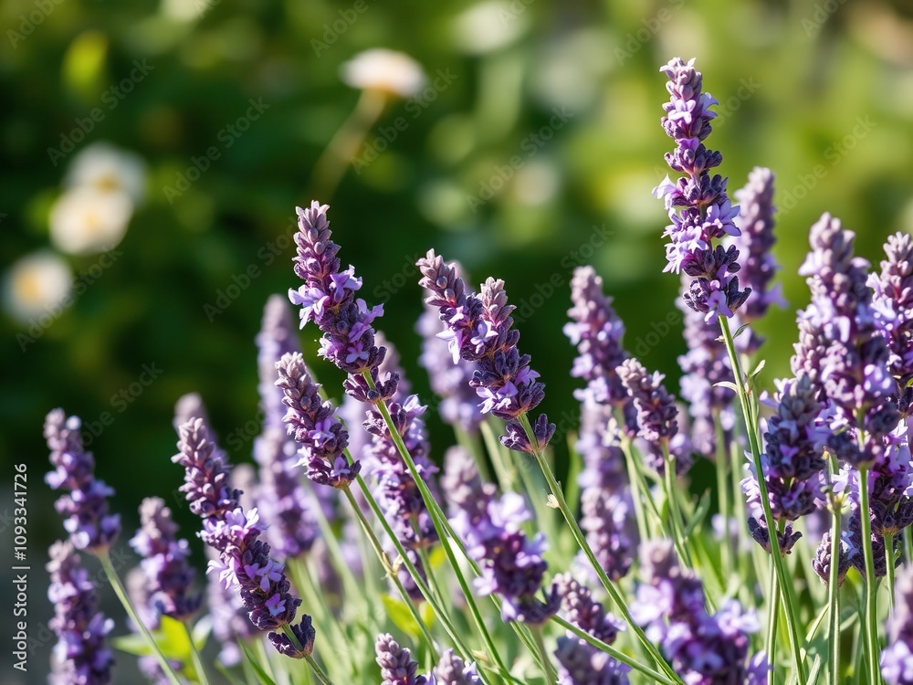 Fototapeta premium Fragrant lavender blooms on a warm summer day, agricultural scenery, sun-kissed hills