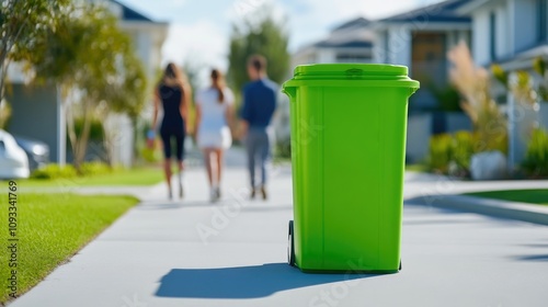 Close-up of environmental awareness slogans on a bin