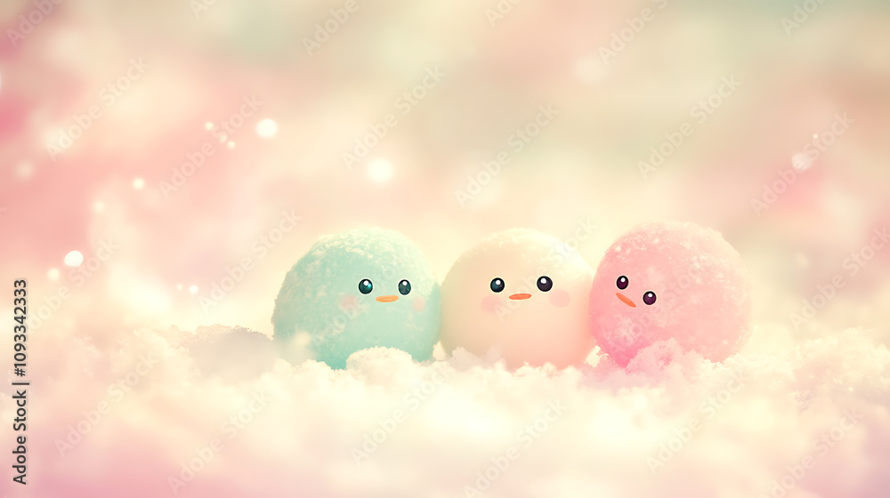Snowball fight scene where the snowballs have googly eyes and are fighting back Snowball fight scene where the snowballs have googly eyes and are fighting back