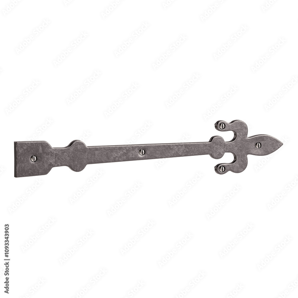A long, thin piece of metal with a pointed end and a decorative design A long, thin piece of metal with a pointed end and a decorative design