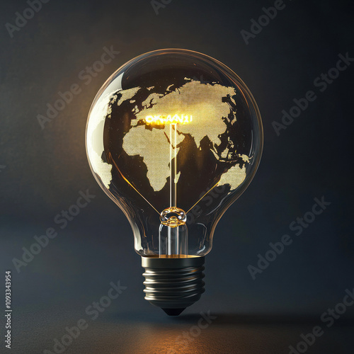 Illuminated globe design encased in a classic bulb. photo