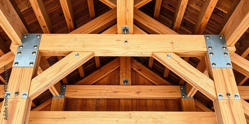 Hot dipped galvanized connector plates attached to wood structure truss and joist, galvanized connectors, load bearing, structural engineering