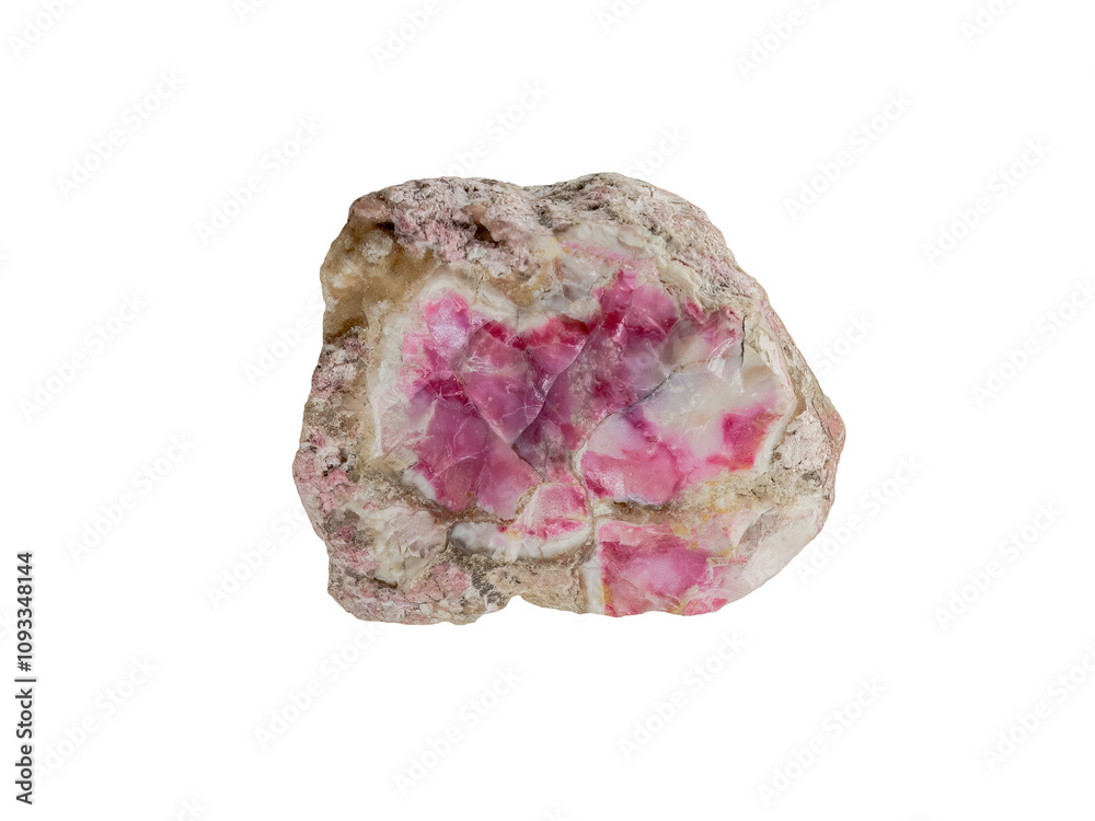 Opal is a hydrated amorphous form of silica. Pink opal isolated on white background Opal is a hydrated amorphous form of silica. Pink opal isolated on white background