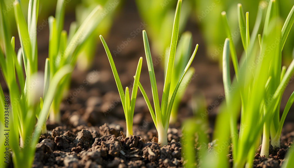 Young green onion sprouts growing in field isolated with white highlights, png Young green onion sprouts growing in field isolated with white highlights, png