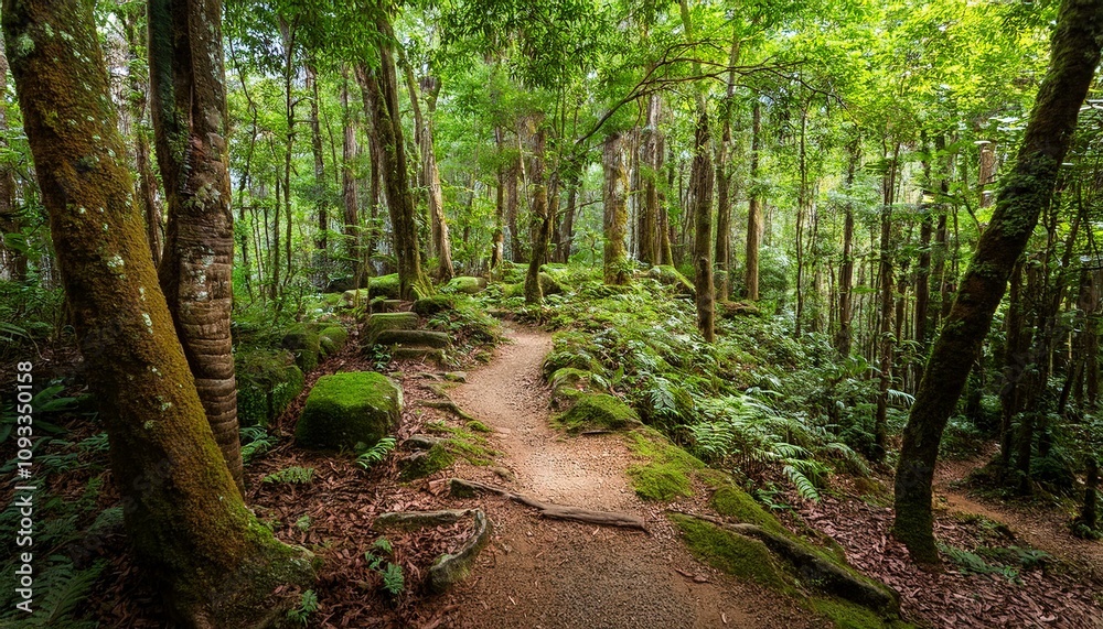 Obraz premium 푸른 숲속을 따라 이어진 산책, 트레일 코스