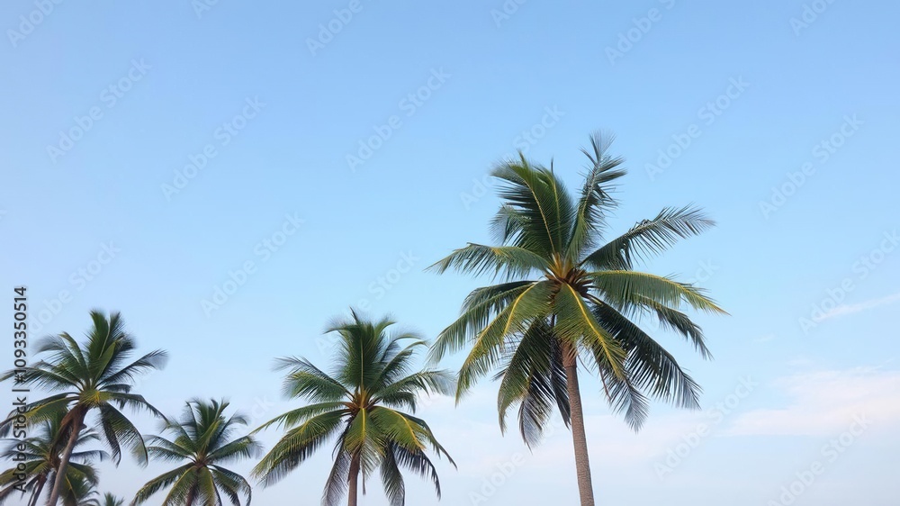 Palm trees sway gently in the breeze, their leaves rustling softly, foliage, greenery, nature Palm trees sway gently in the breeze, their leaves rustling softly, foliage, greenery, nature