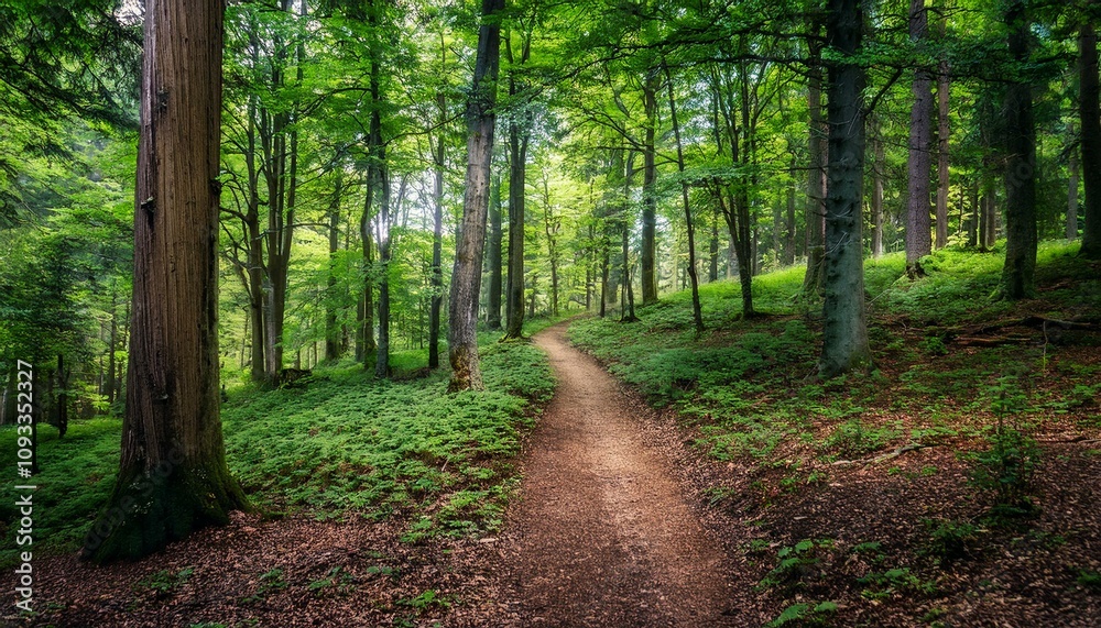 Obraz premium 푸른 숲속을 따라 이어진 산책, 트레일 코스