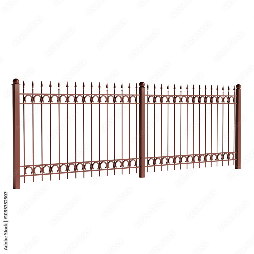 A long brown fence with a lot of spikes A long brown fence with a lot of spikes