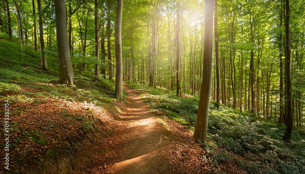 Obraz premium 푸른 숲속을 따라 이어진 산책, 트레일 코스
