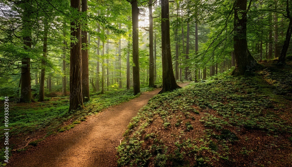Obraz premium 푸른 숲속을 따라 이어진 산책, 트레일 코스
