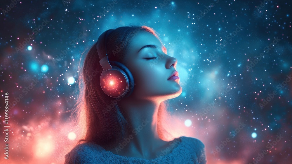 Obraz premium Lady in tranquility amidst a cosmic space setting