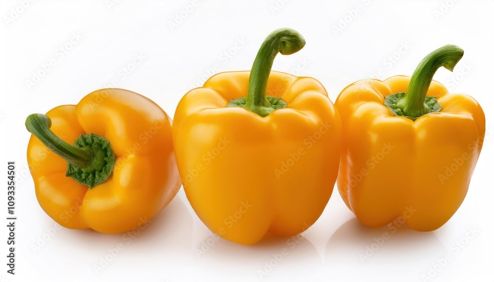 Yellow Peppers Isolated on White Background Trio of Bulgarian Sweet Peppers Yellow Peppers Isolated on White Background Trio of Bulgarian Sweet Peppers