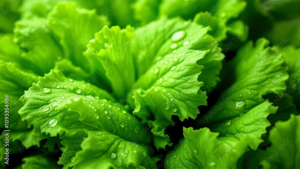 Photorealistic macro photography, a close-up of fresh and vibrant lettuce leaves glistening with water droplets, vivid green tones and crisp textures, soft natural lighting Photorealistic macro photography, a close-up of fresh and vibrant lettuce leaves glistening with water droplets, vivid green tones and crisp textures, soft natural lighting