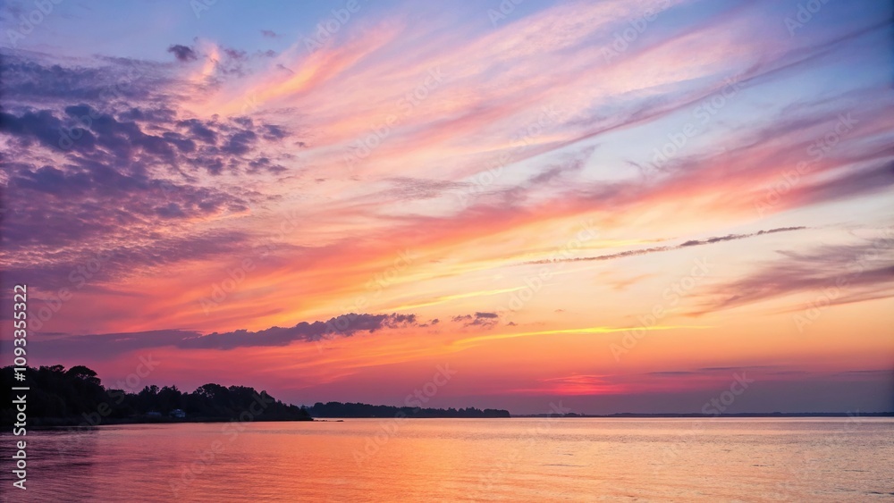 Obraz premium Softly blended watercolor sunset with a subtle gradient, peaceful evening, soft focus, subtle gradient