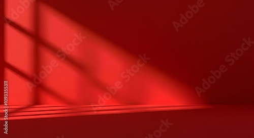 Wall interior background, studio and backdrops show products. With shadow from window color Red background for text insertion and presentation product