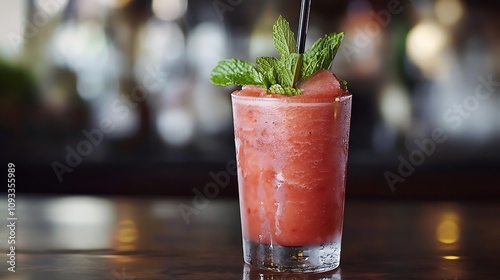 Watermelon Slushy Cocktail at a Bar AI Generated