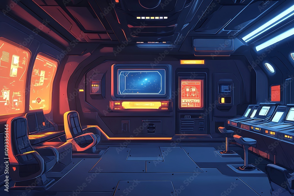 Obraz premium Futuristic Spaceship Bridge Interior Design