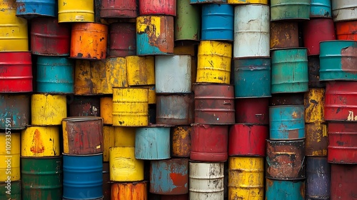 Colorful Metal Barrels Create a Vibrant Wall Art Display AI Generated