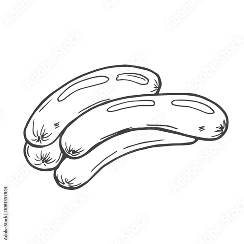 Sausages chain isolated bunch of meat food. Vector pork or beef frankfurter sausage