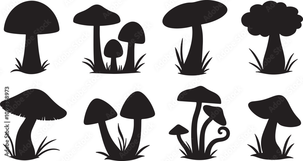 Vector Silhouette Mushroom Vector Set: Black and White Forest Fungi Clipart Illustrations
Vector Silhouette Mushroom Vector Set: Black and White Forest Fungi Clipart Illustrations