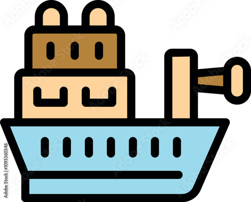Colorful fishing boat icon symbolizing marine industry, commercial trawling, and seafood production
